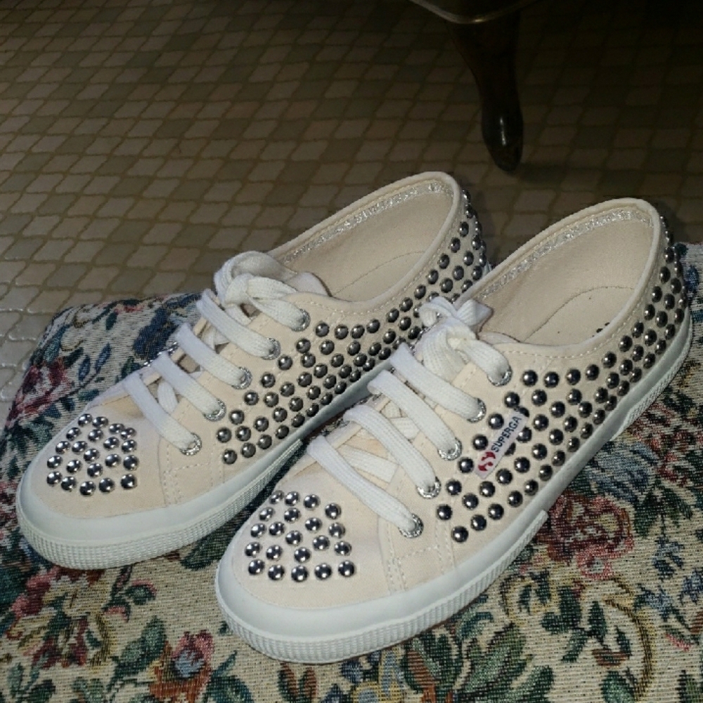 Superga Cream Studded Sneakers